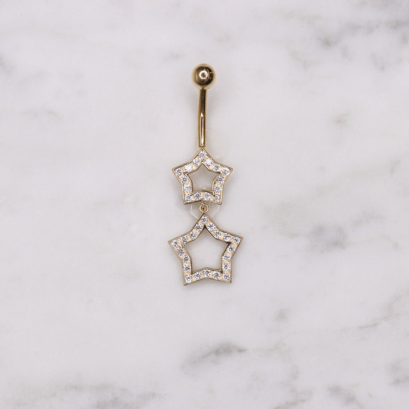 14K CZ Dangle Star Belly Ring - Nolita