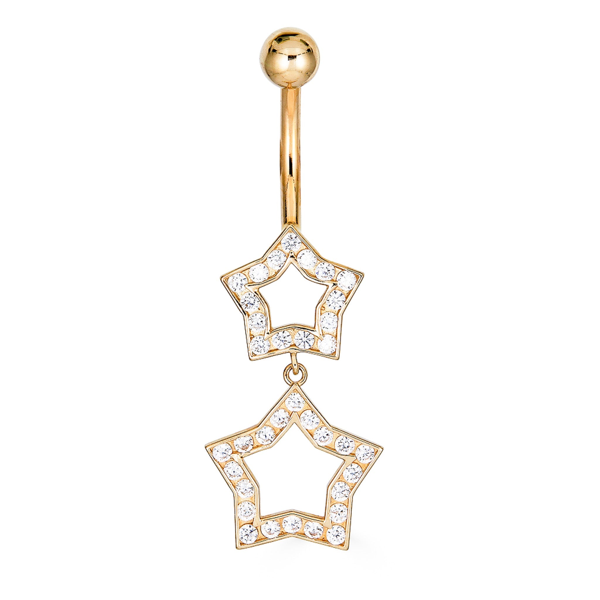 14K CZ Dangle Star Belly Ring - Nolita