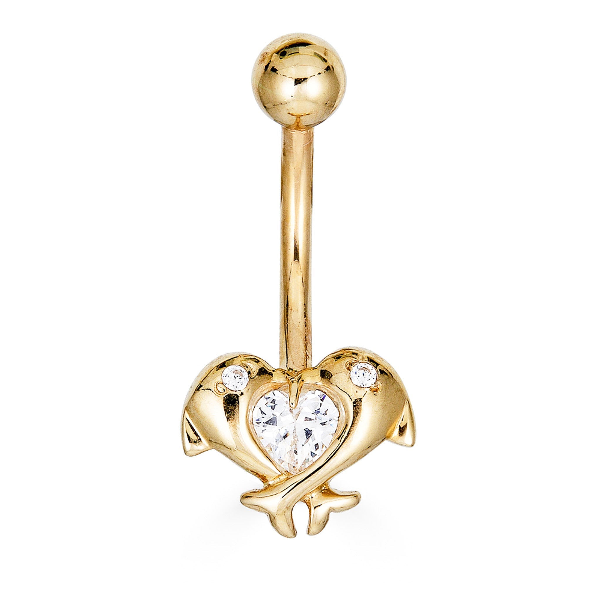 14K CZ Dolphin Heart Belly Ring - Nolita