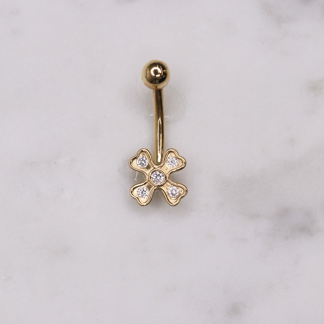 14K CZ Four Leaf Clover Belly Ring - Nolita