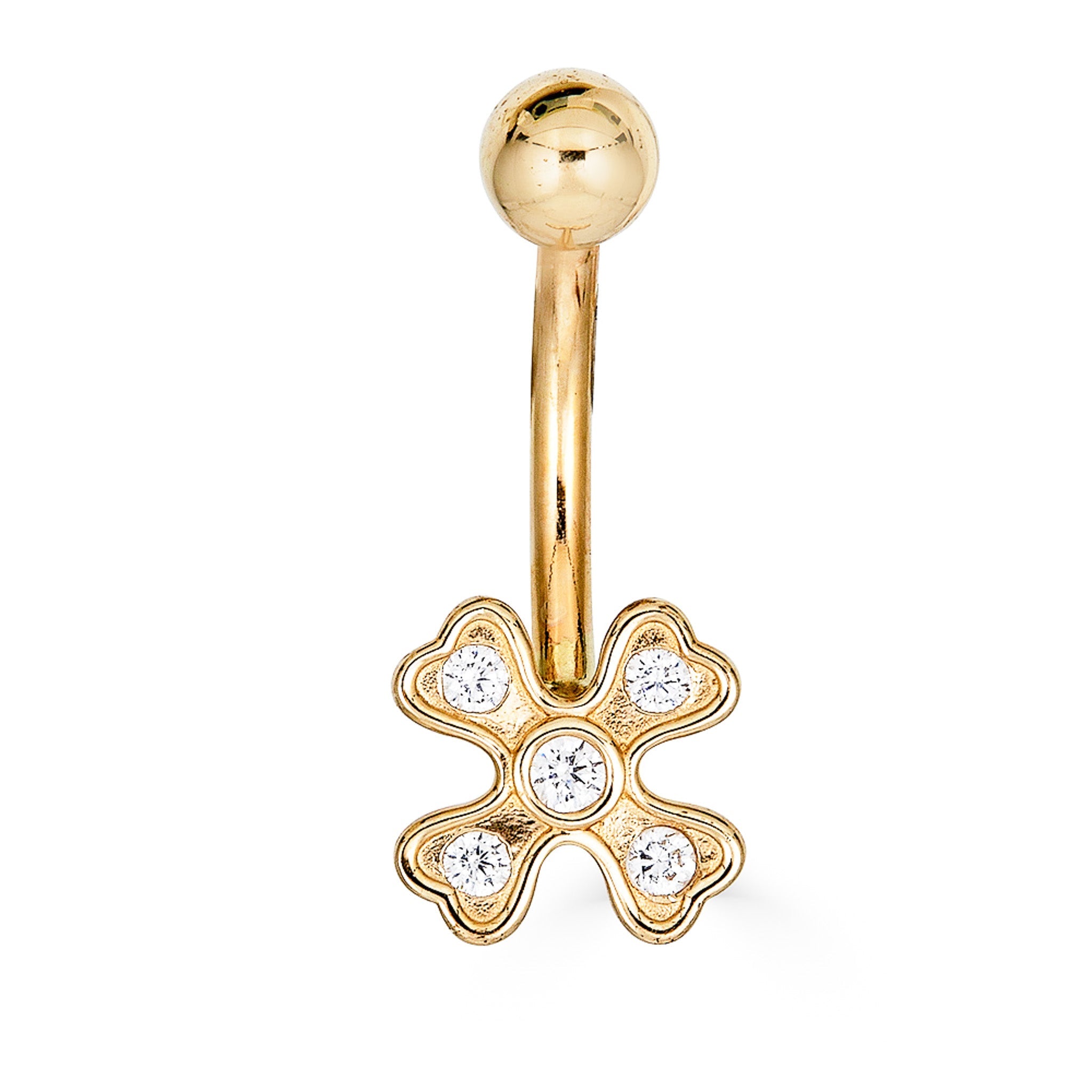 14K CZ Four Leaf Clover Belly Ring - Nolita