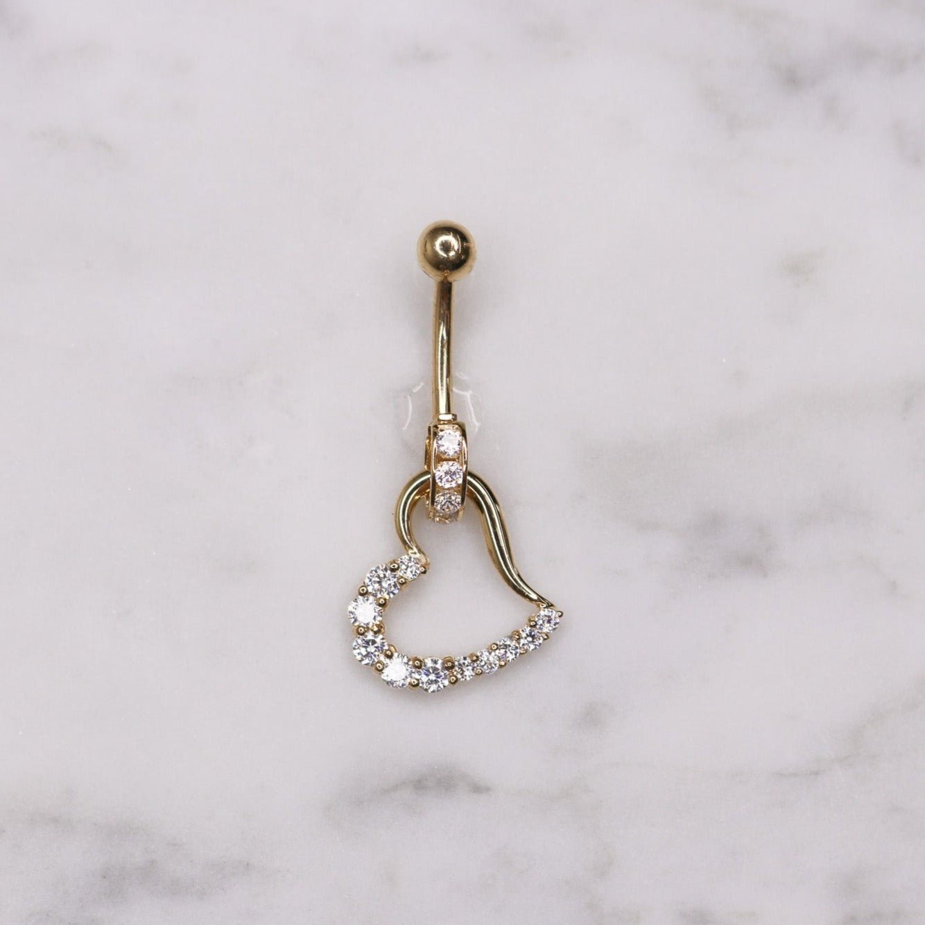 14K CZ Heart Belly Ring - Nolita