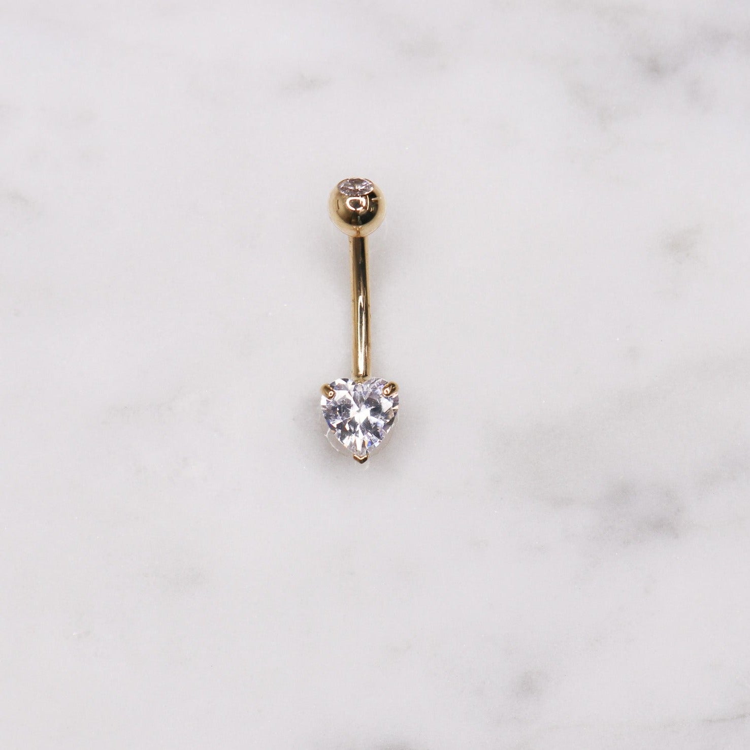 14K CZ Heart Belly Ring - Nolita