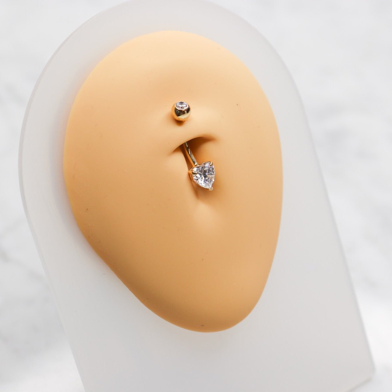 14K CZ Heart Belly Ring - Nolita