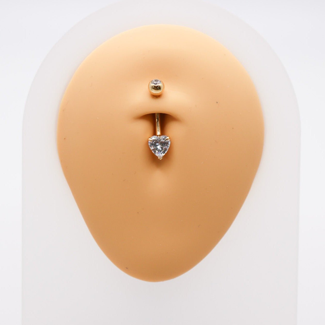 14K CZ Heart Belly Ring - Nolita