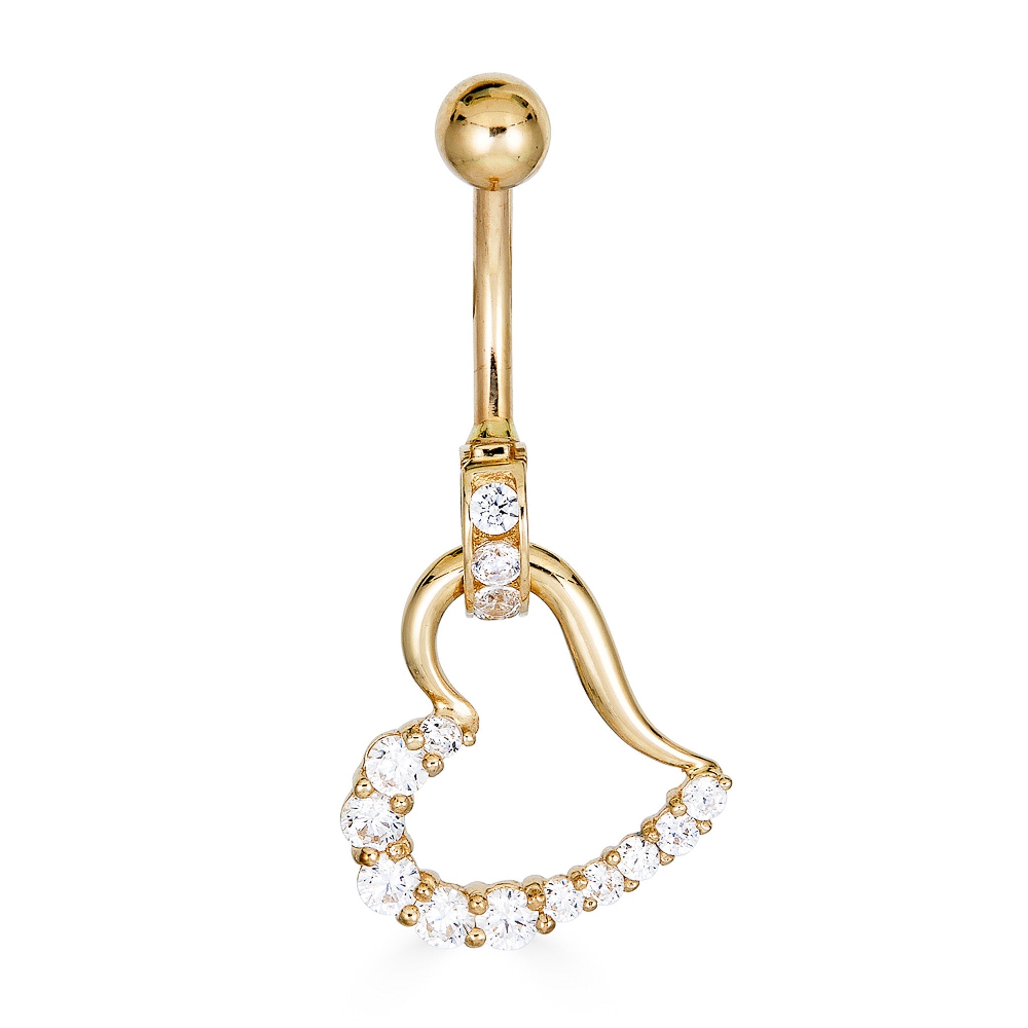 14K CZ Heart Belly Ring - Nolita