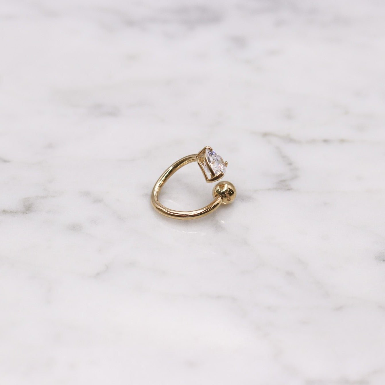 14K CZ Heart Spiral Belly Ring - Nolita