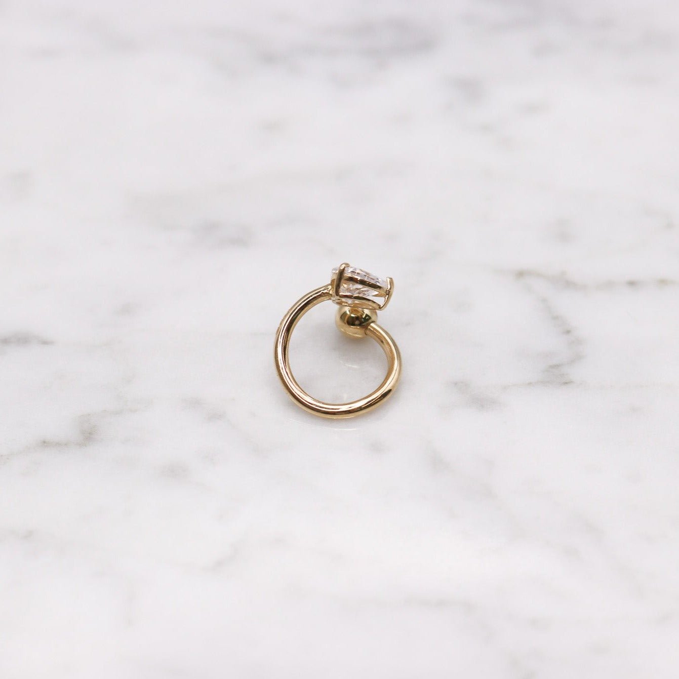 14K CZ Heart Spiral Belly Ring - Nolita