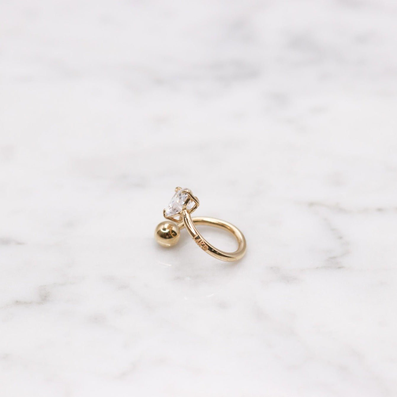 14K CZ Heart Spiral Belly Ring - Nolita