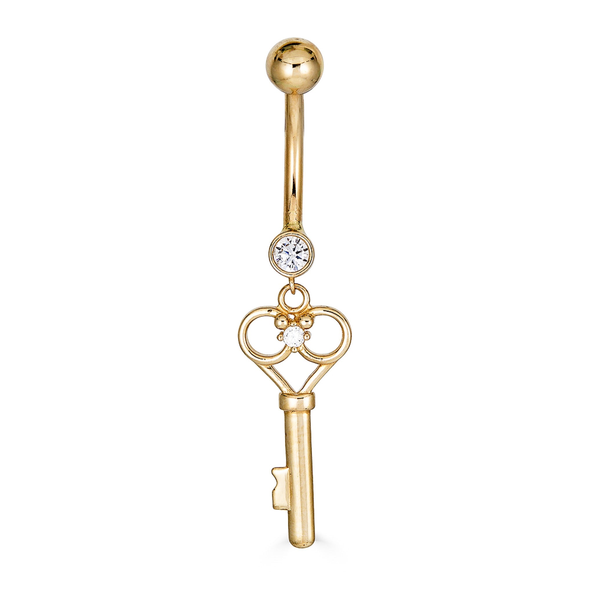 14K CZ Key Belly Ring - Nolita