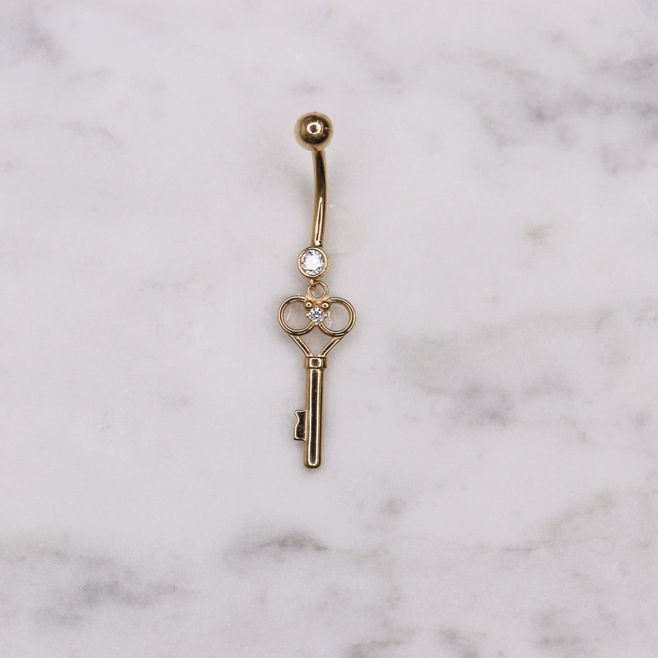 14K CZ Key Belly Ring - Nolita