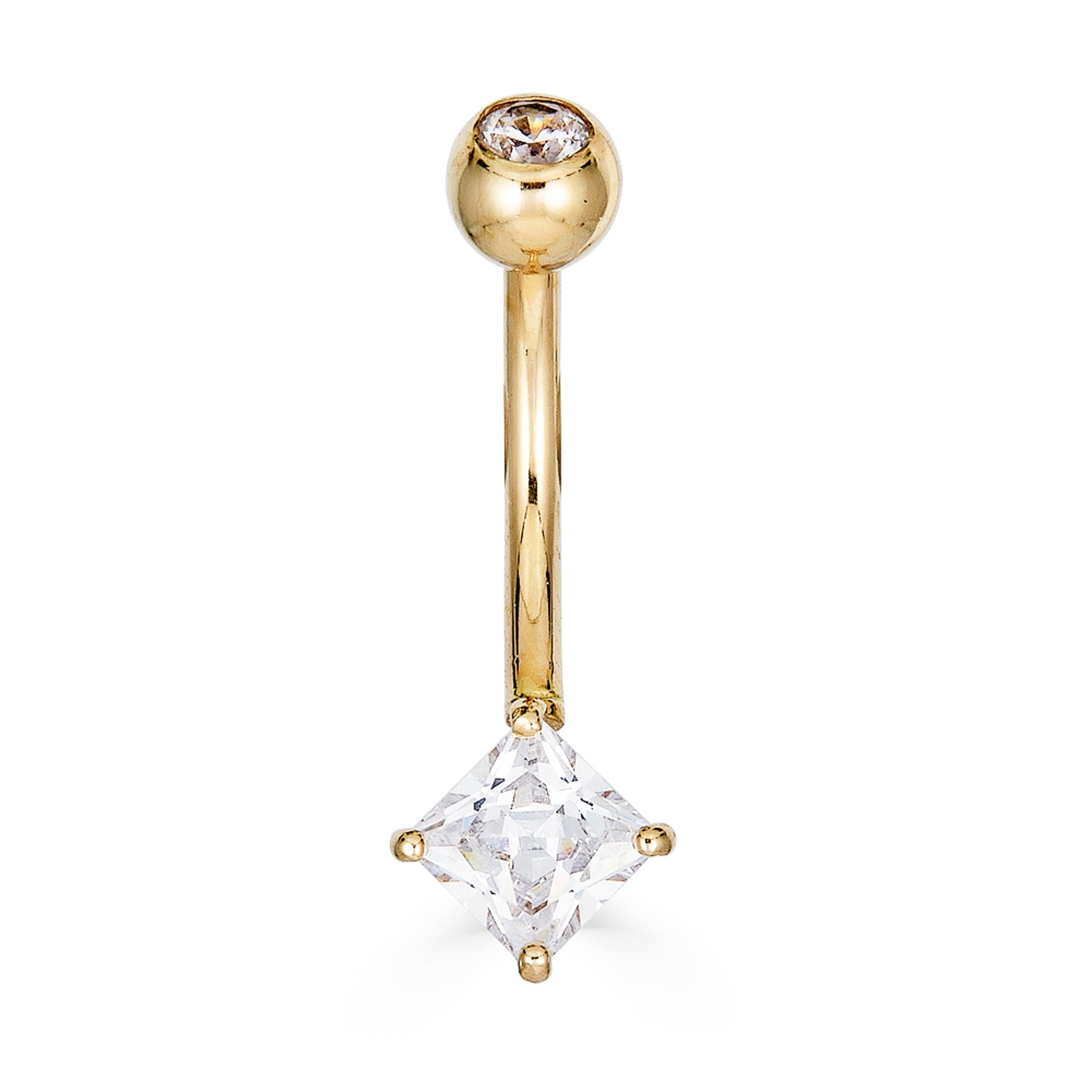 14K CZ Princess Cut Belly Ring - Nolita