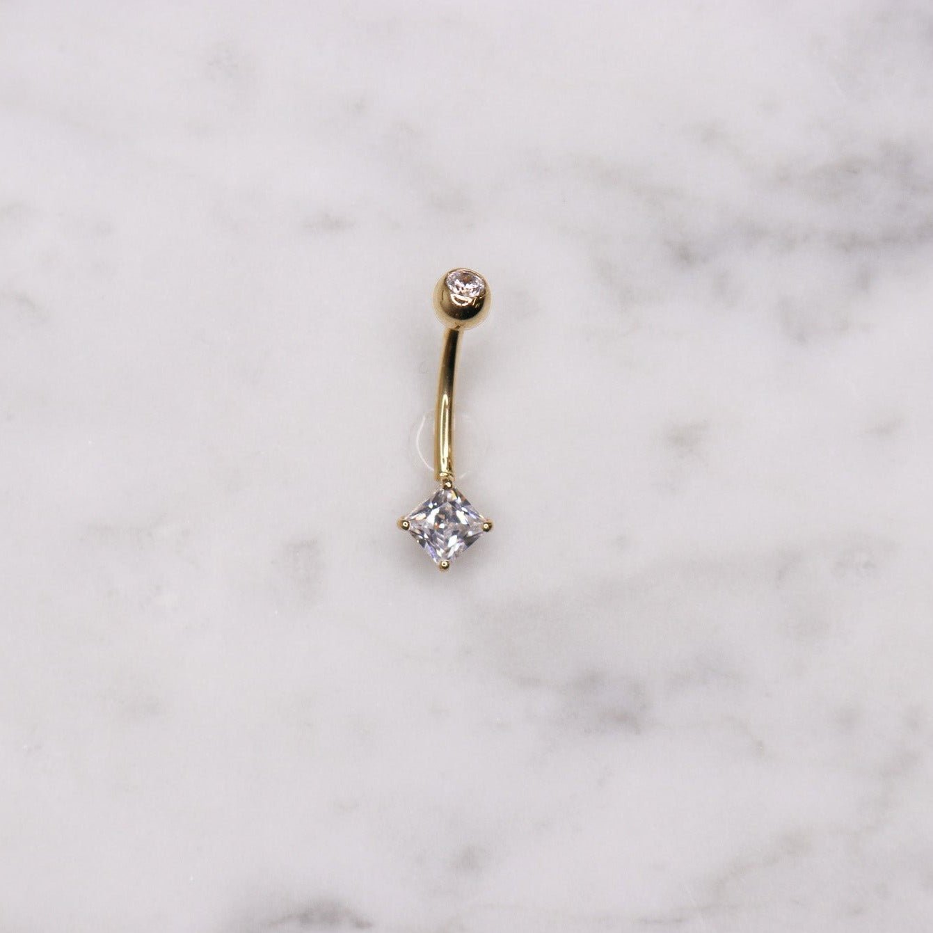 14K CZ Princess Cut Belly Ring - Nolita