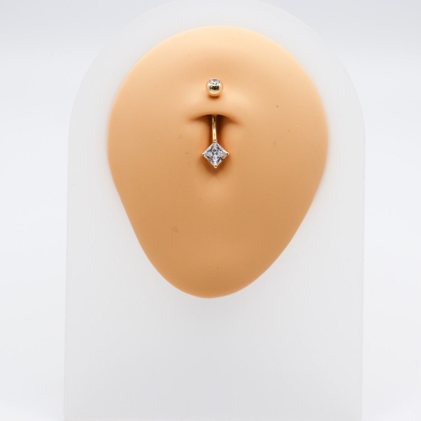 14K CZ Princess Cut Belly Ring - Nolita