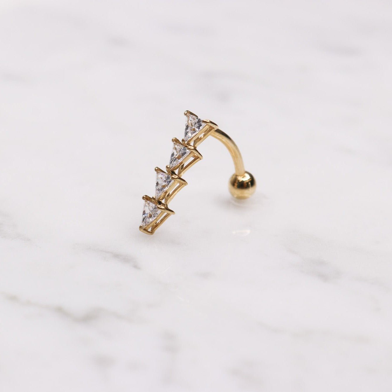 14K CZ Triangle Reverse Belly Ring - Nolita