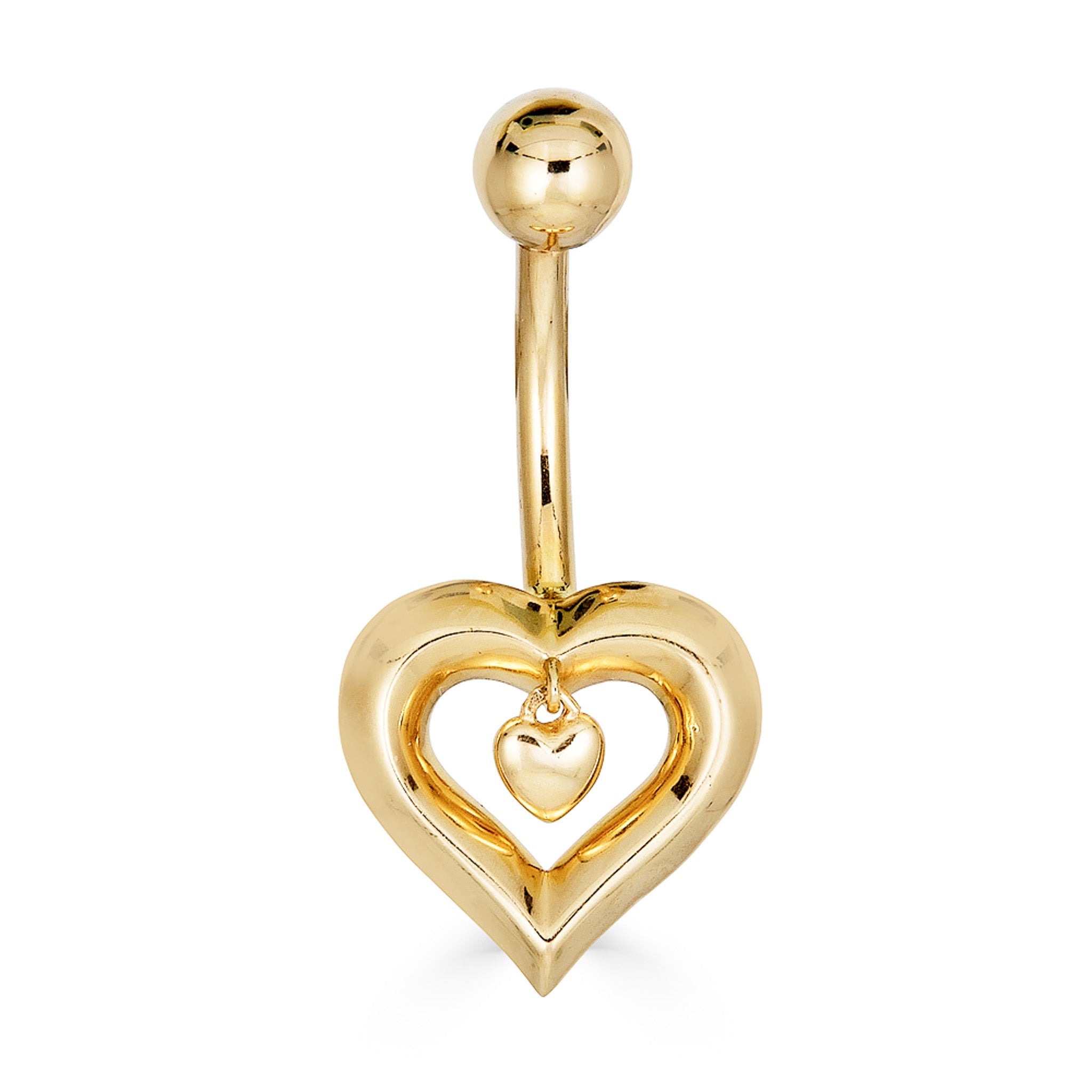 14K Dangle Double Heart Belly Ring - Nolita