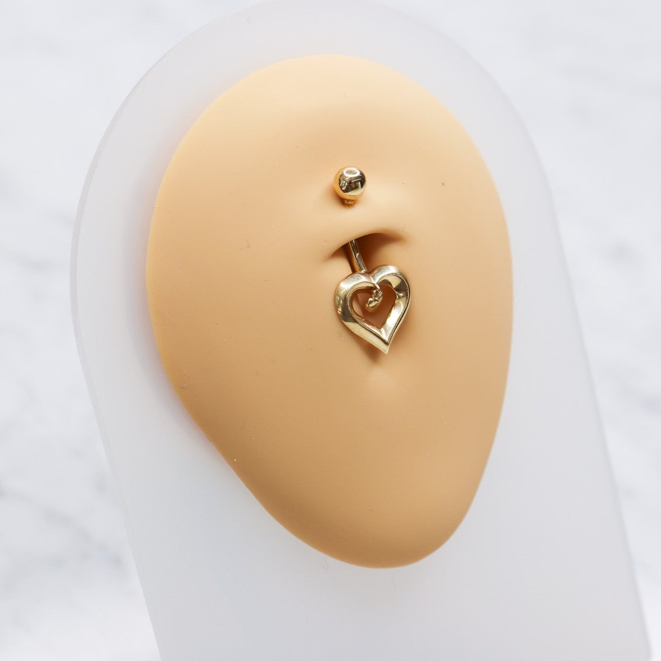14K Dangle Double Heart Belly Ring - Nolita