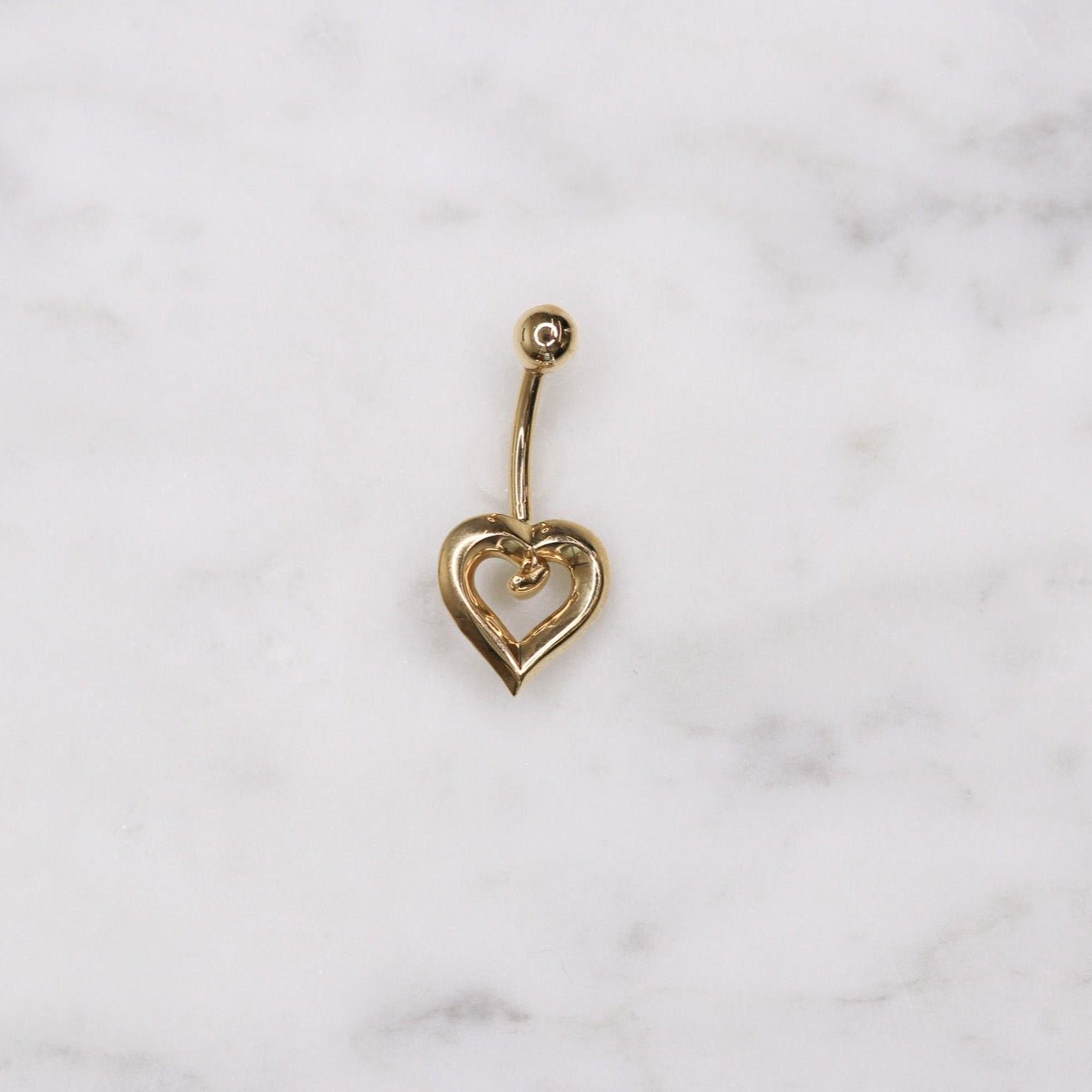 14K Dangle Double Heart Belly Ring - Nolita