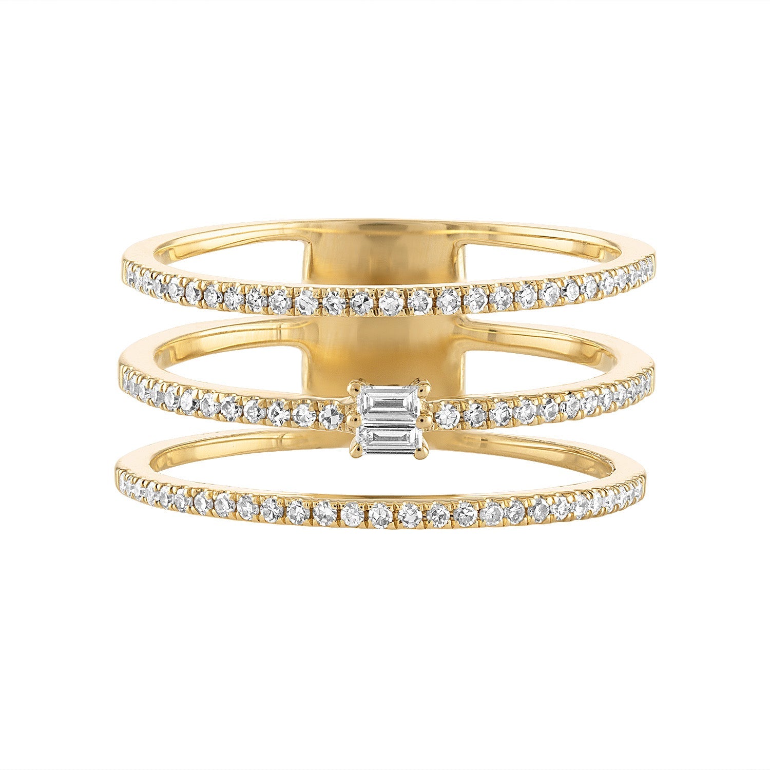 14K Diamond 3 Row Ring - Nolita