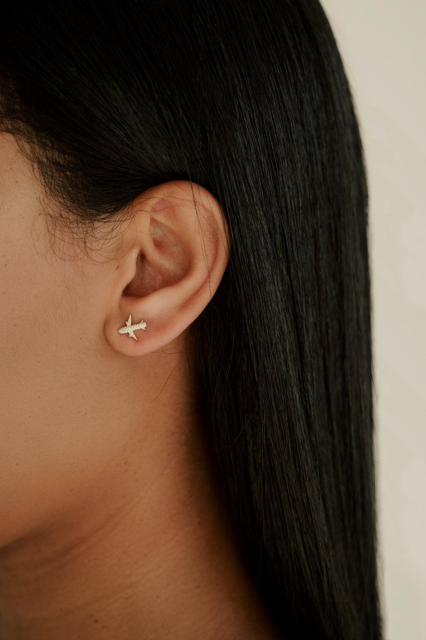 14K Diamond Airplane Stud Earrings - Nolita