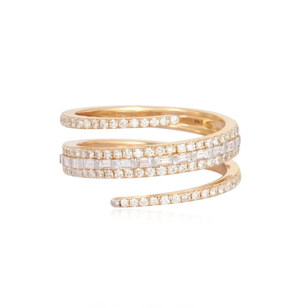 14K Diamond Baguette Spiral Ring - Nolita