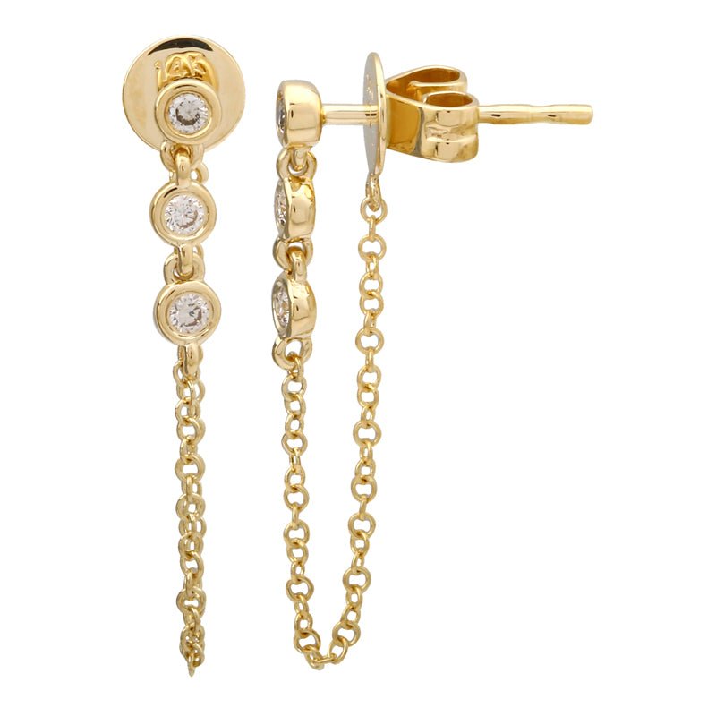 14K Diamond Bezel Chain Earrings - Nolita