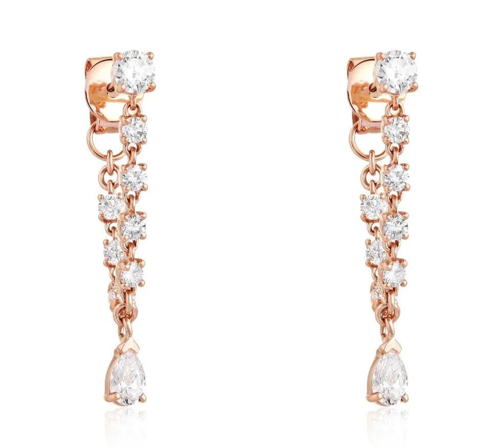 14K Diamond Dangle Chain Earrings - Nolita