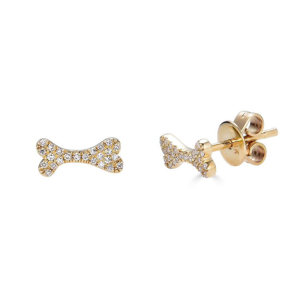 14K Diamond Dog Bone Earrings - Nolita