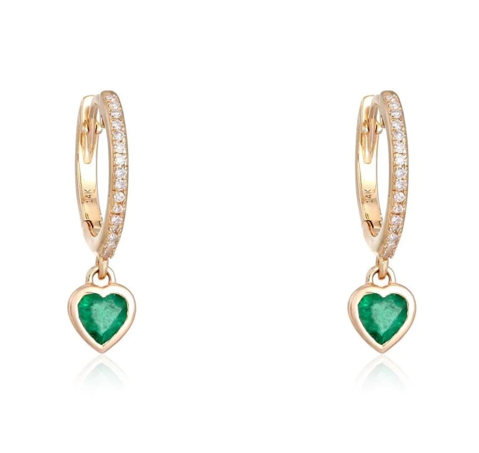 14K Diamond Heart Dangle Huggies - Nolita