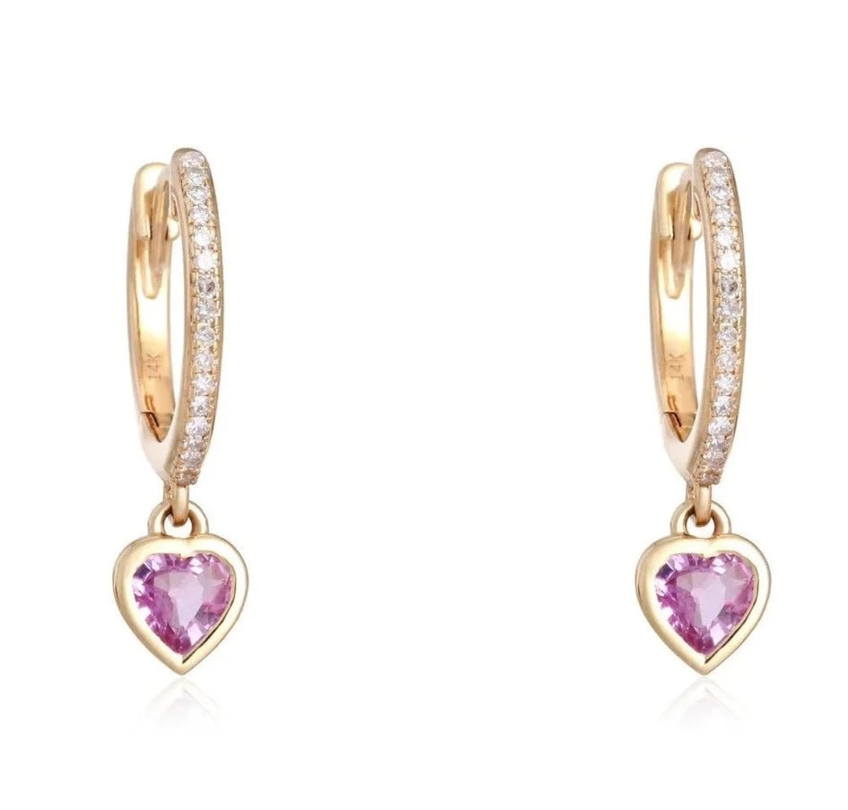 14K Diamond Heart Dangle Huggies - Nolita