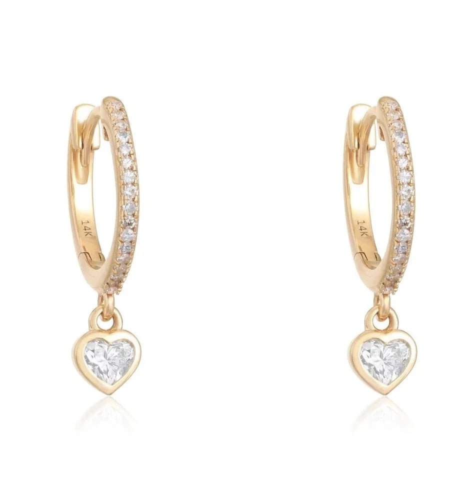 14K Diamond Heart Dangle Huggies - Nolita