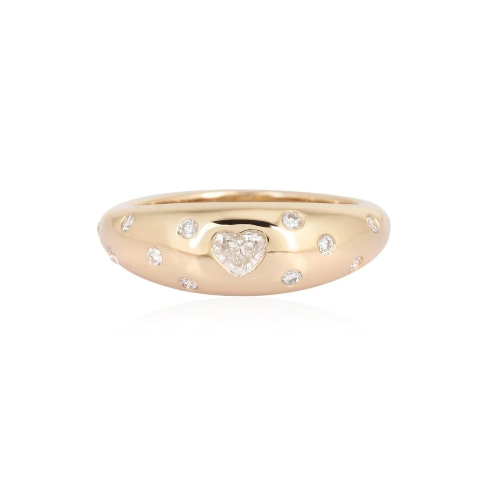 14K Diamond Heart Spackle Dome Ring - Nolita