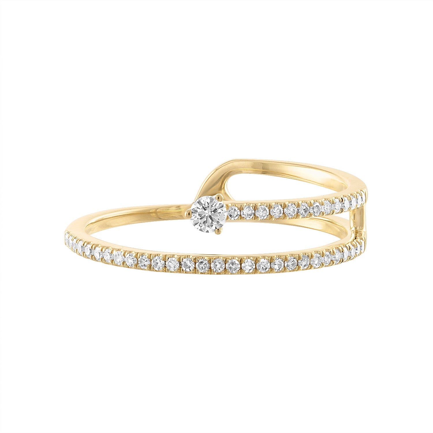 14K Diamond Hook Solitaire Ring - Nolita