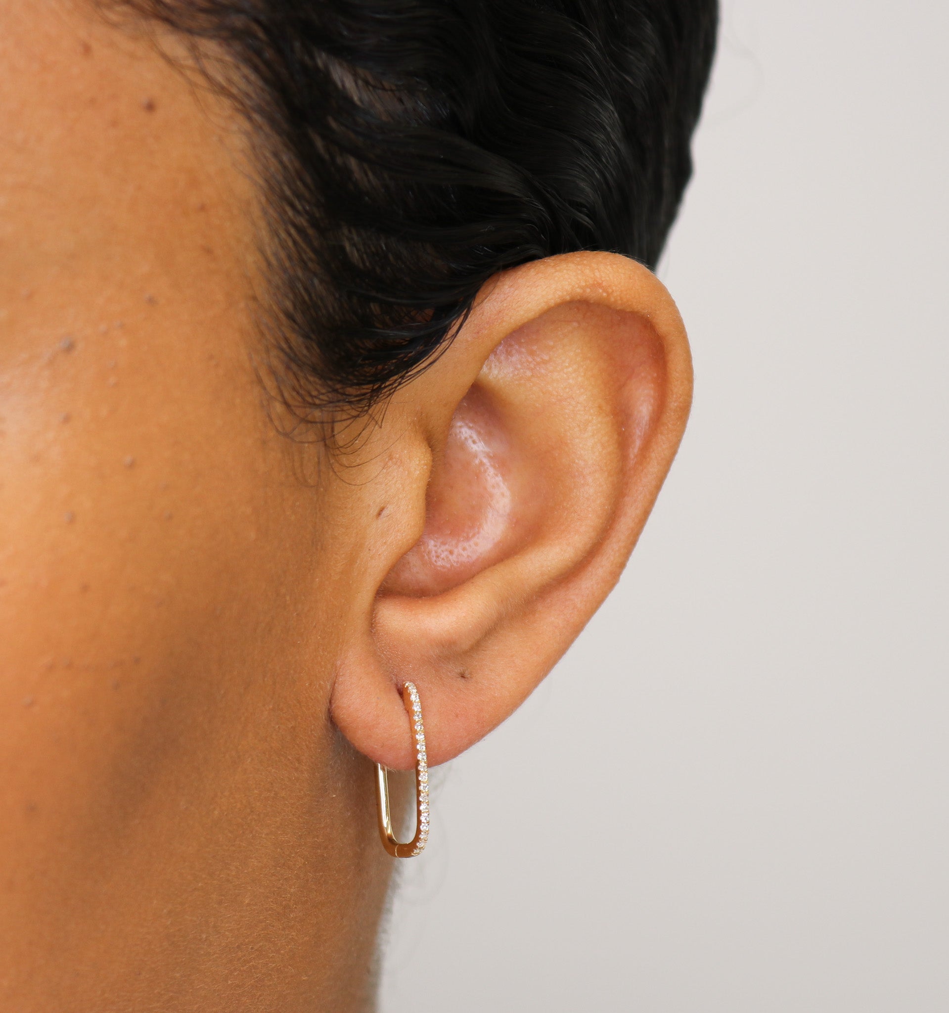 14K Diamond Large Rectangle Hoop Earrings - Nolita