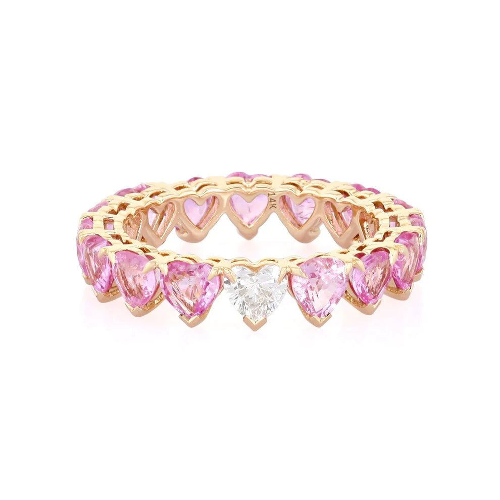 14K Diamond & Pink Sapphire Heart Eternity Band - Nolita