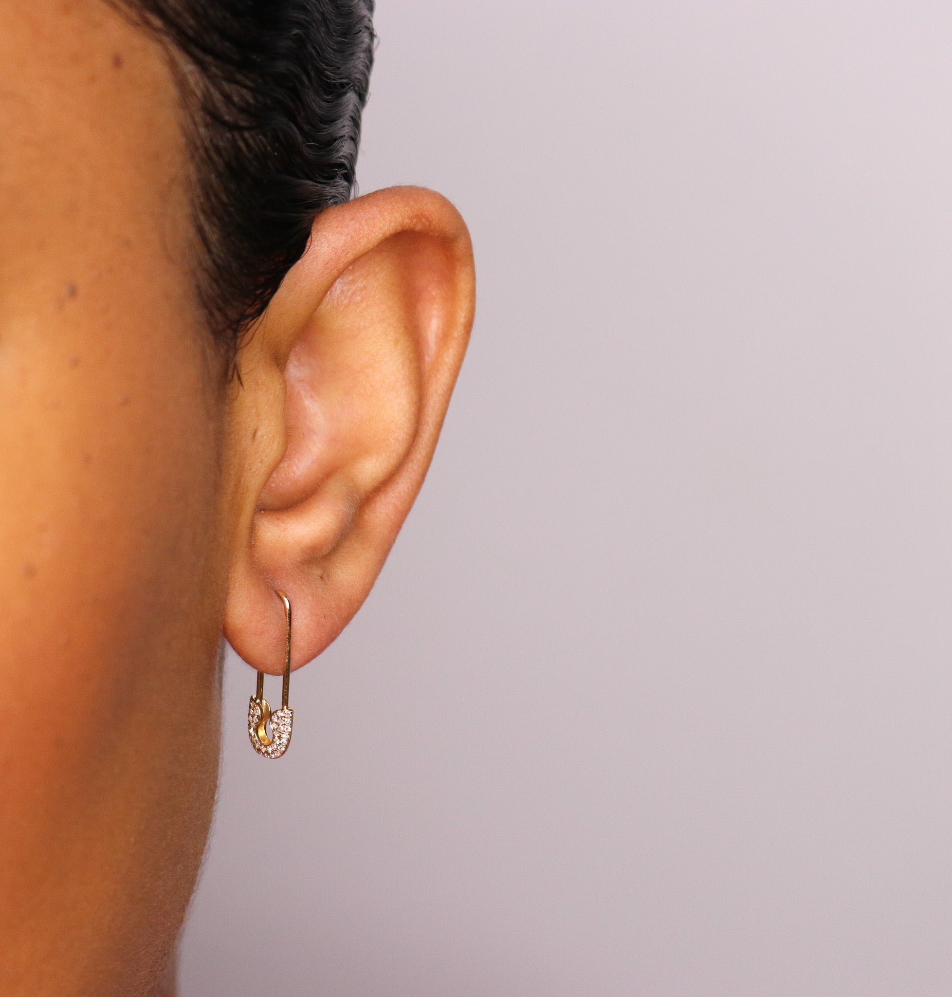 14K Diamond Safety Pin Earring - Nolita