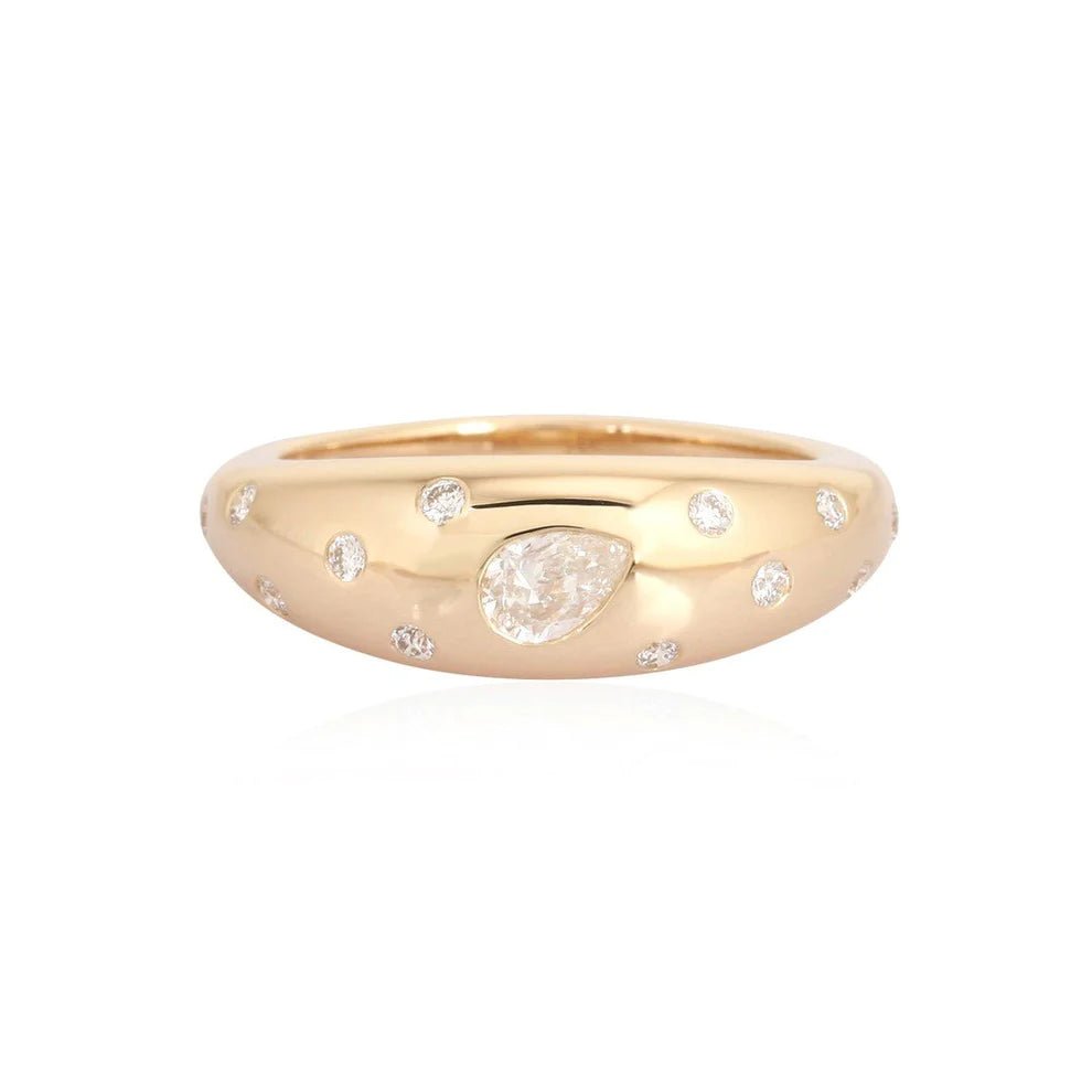 14K Diamond Spackle Pear Dome Ring - Nolita