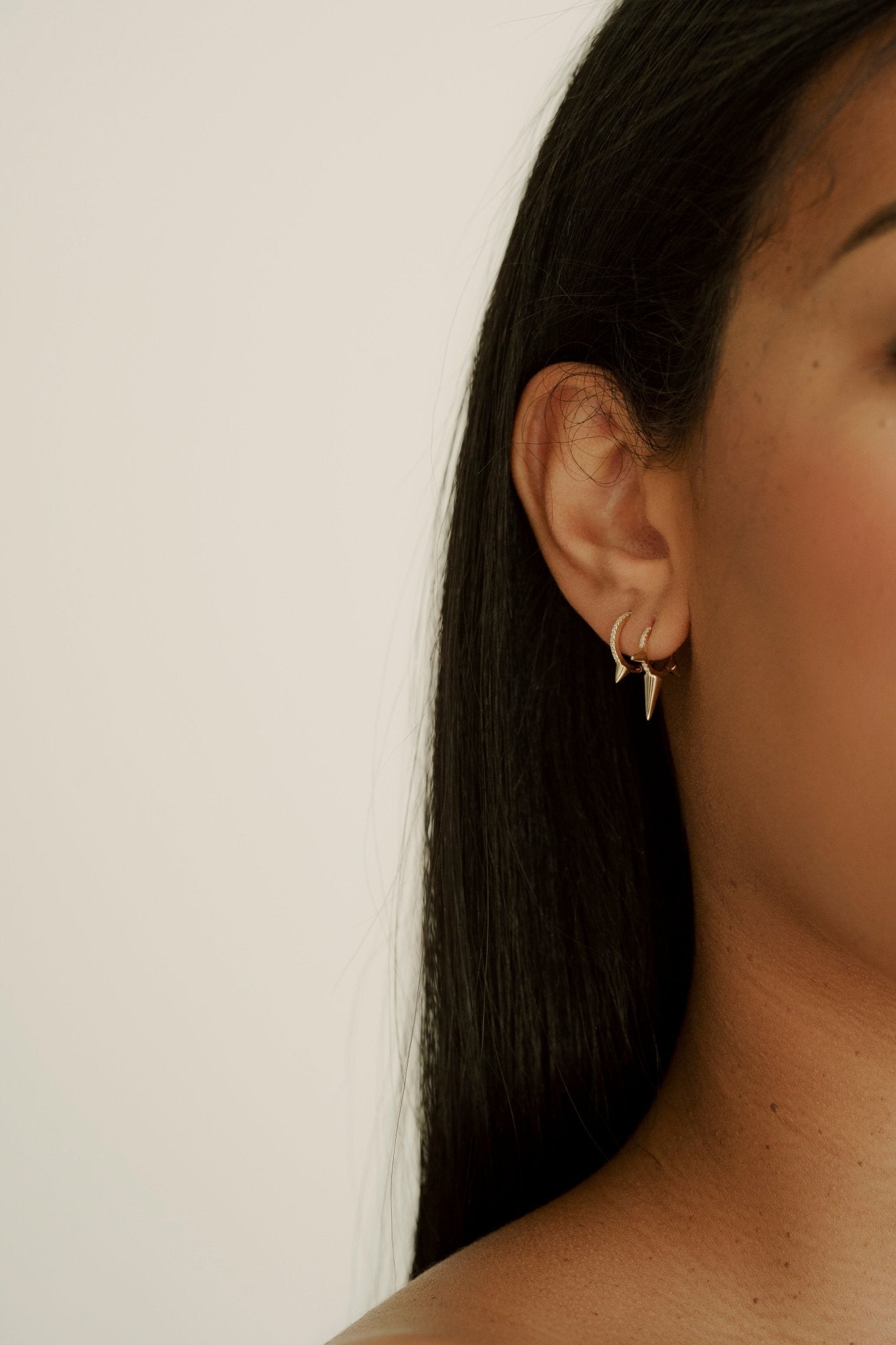 14K Diamond Spike Hoop Earrings - Nolita