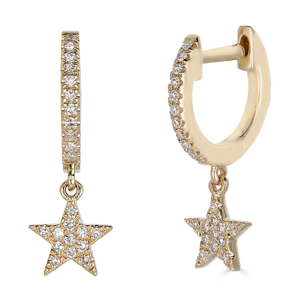 14K Diamond Star Dangle Huggies - Nolita