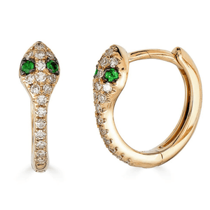 14K Emerald Diamond Snake Earrings