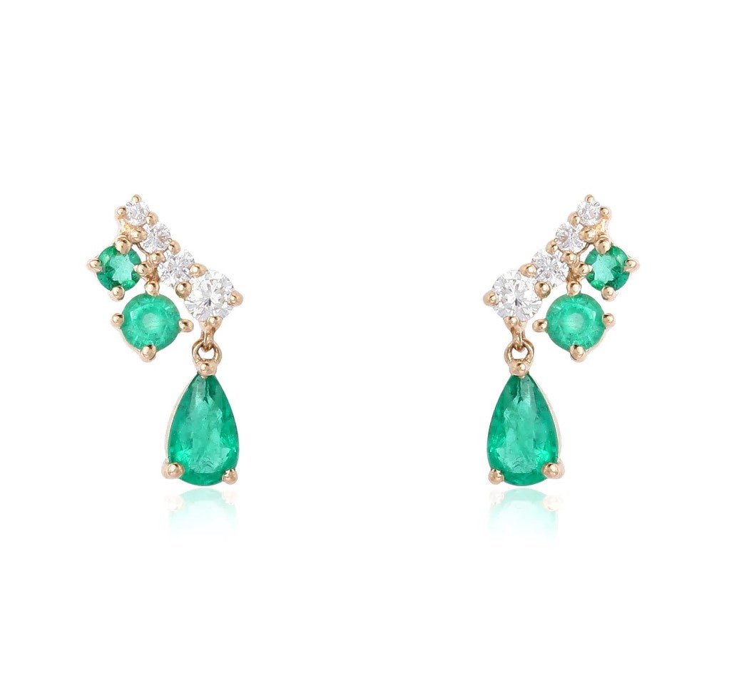 14K Emerald Pear Shape Diamond Earrings - Nolita