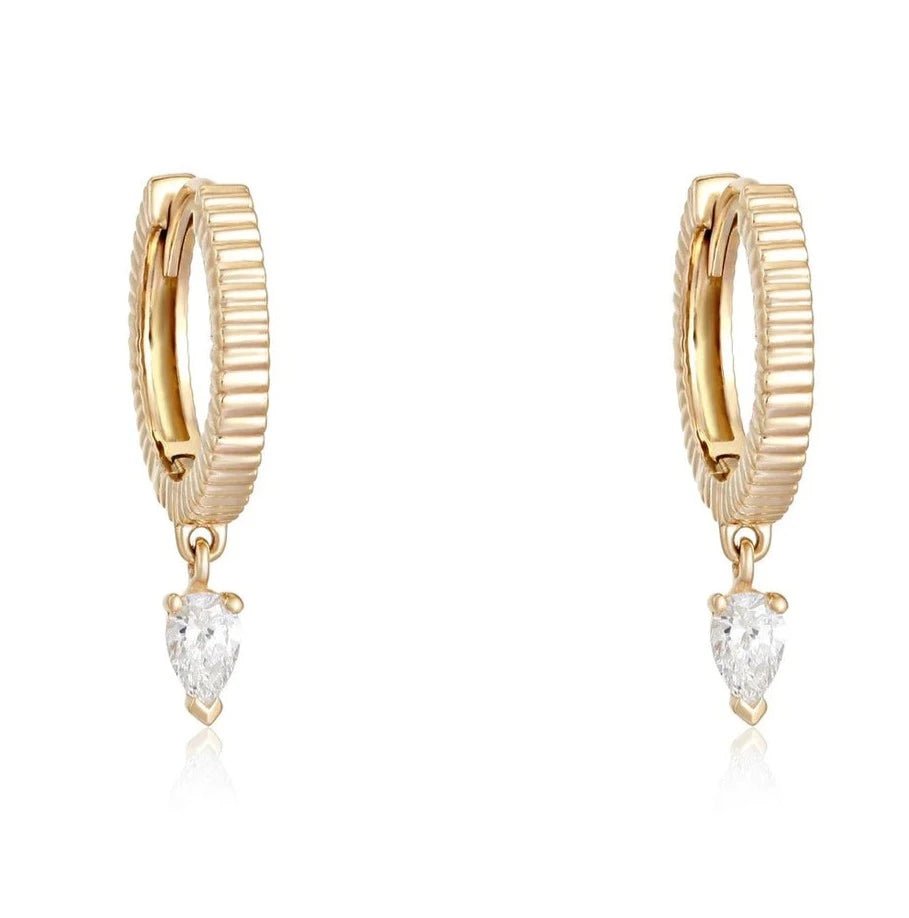 14K Fluted Diamond Pear Huggies - Nolita