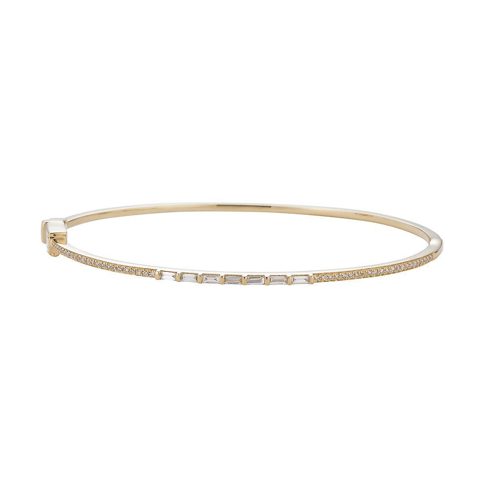 14K Gold Diamond Baguette Bangle - Nolita