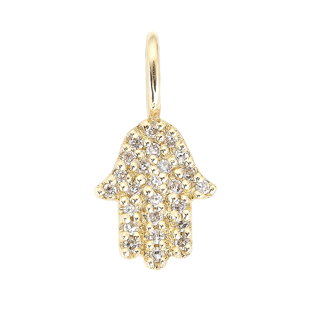 14K Gold Diamond Hamsa Hand Charm - Nolita