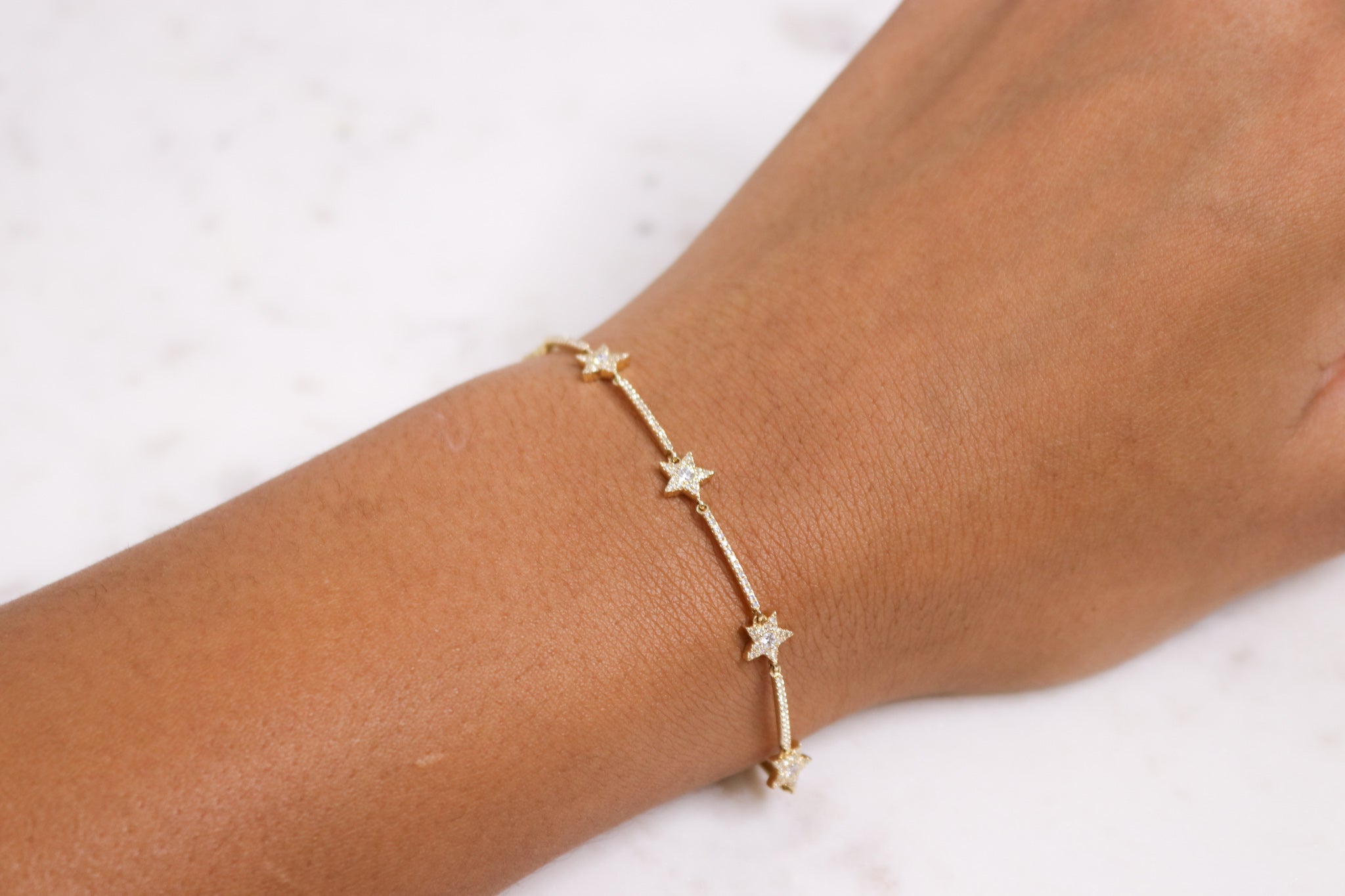 14K Gold Diamond Star Bracelet- 7 Stars - Nolita