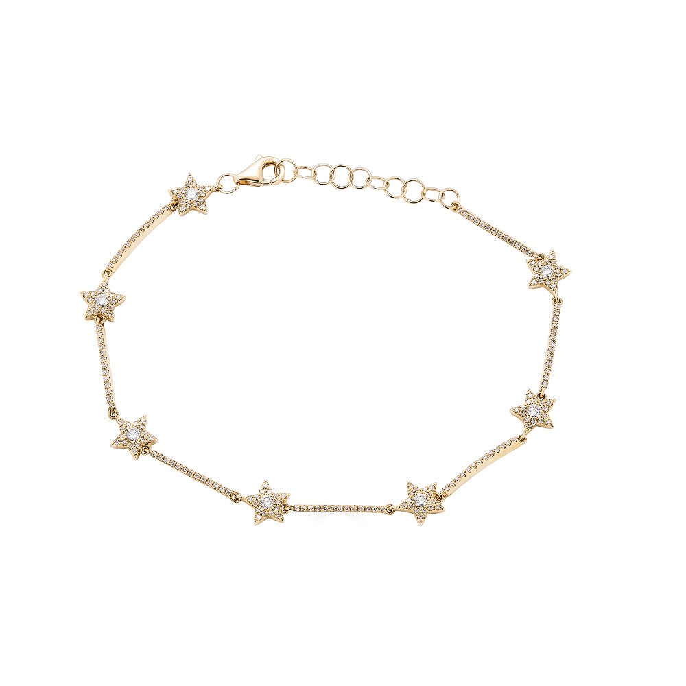 14K Gold Diamond Star Bracelet- 7 Stars - Nolita