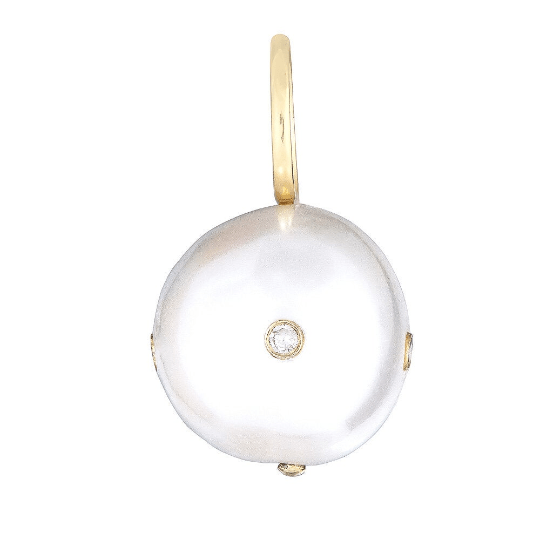 14K Gold Multi Diamond Pearl Charm - Nolita