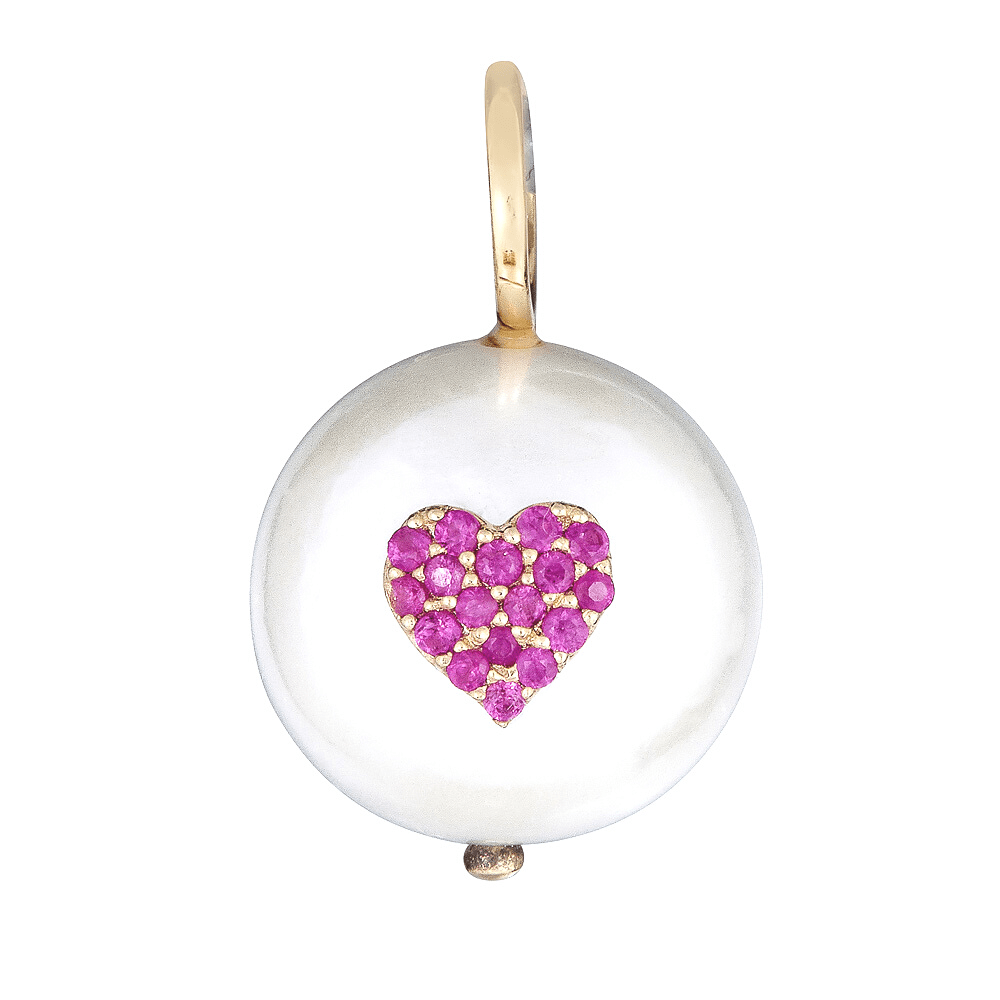 14K Gold Pearl Ruby Heart Charm - Nolita