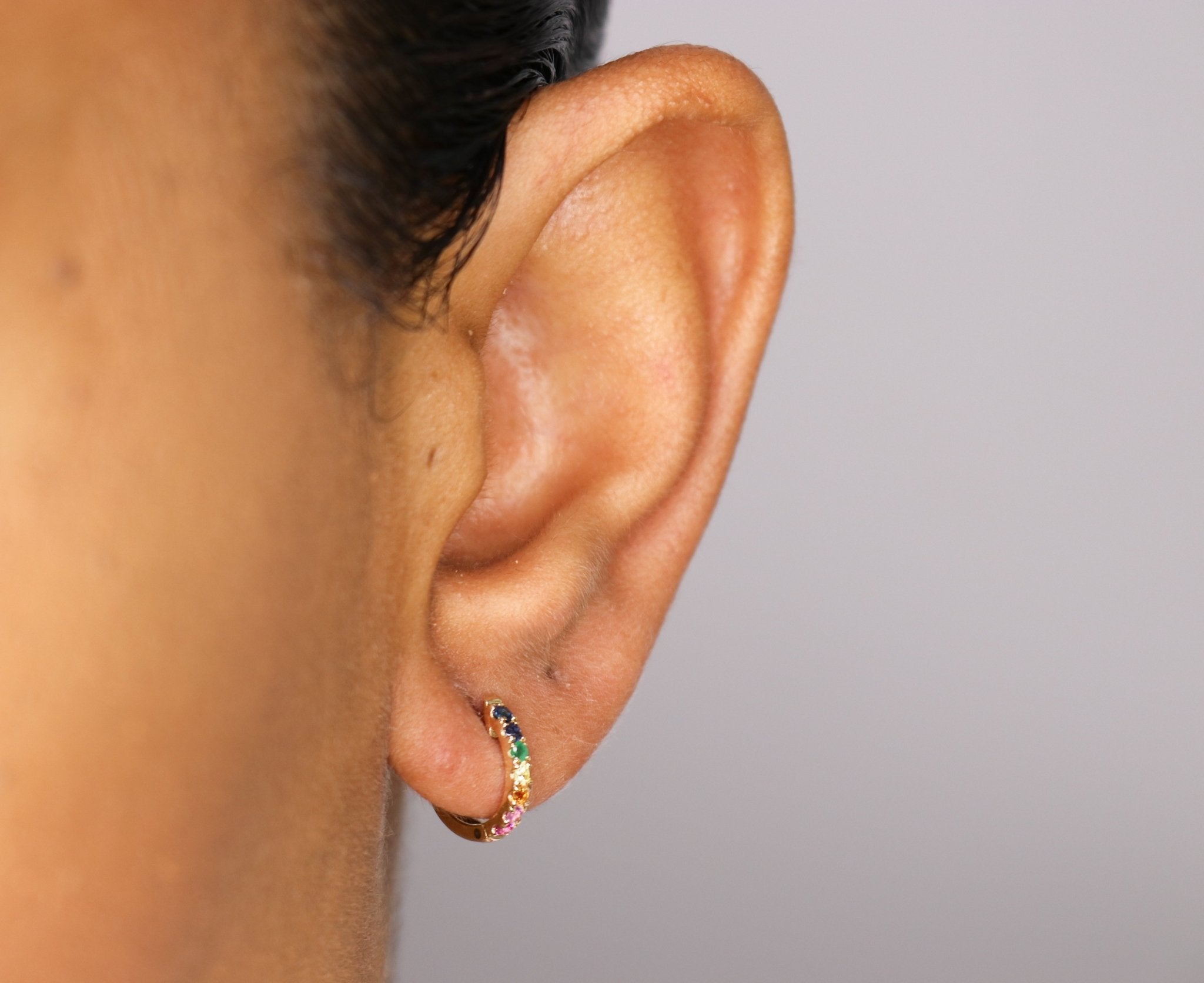 14K Gold Rainbow Hoop Birthstone Earrings - Nolita
