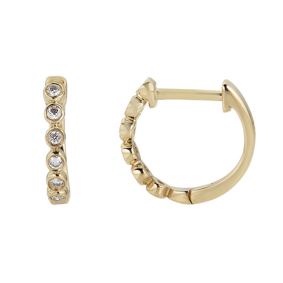 14K Large Bezel Diamond Hoops - Nolita